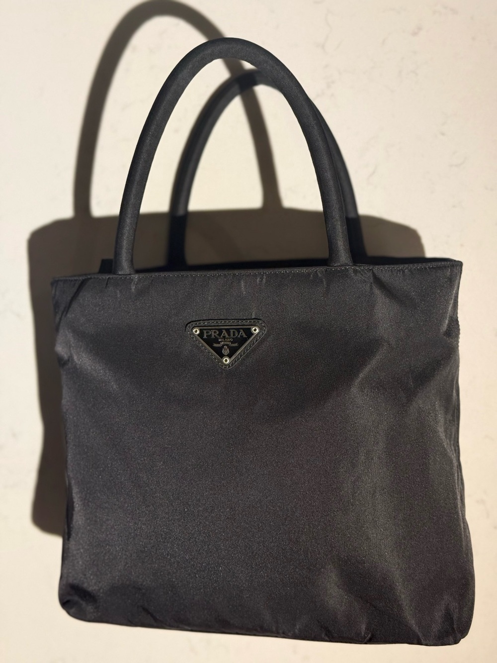 Prada Tessuto Black Nylon Tote Bag Silver Triangle Logo